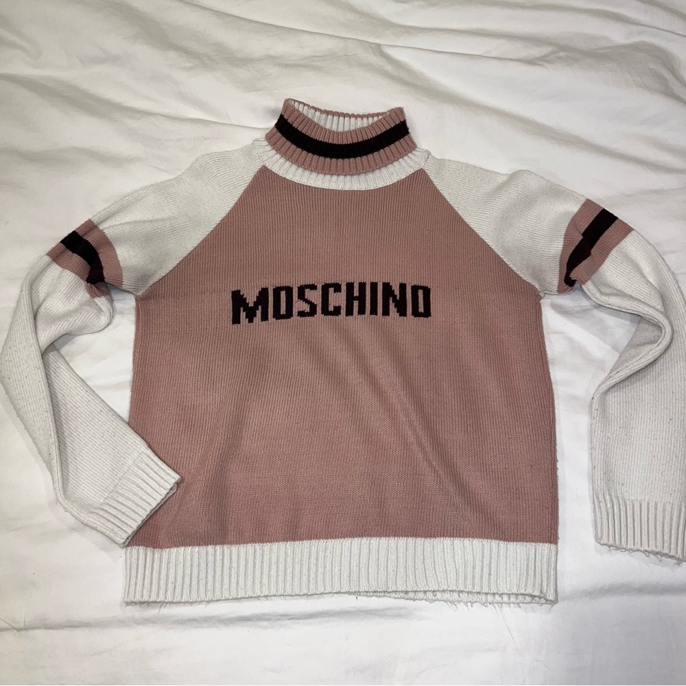 Moschino pink/white turtleneck wool sweater